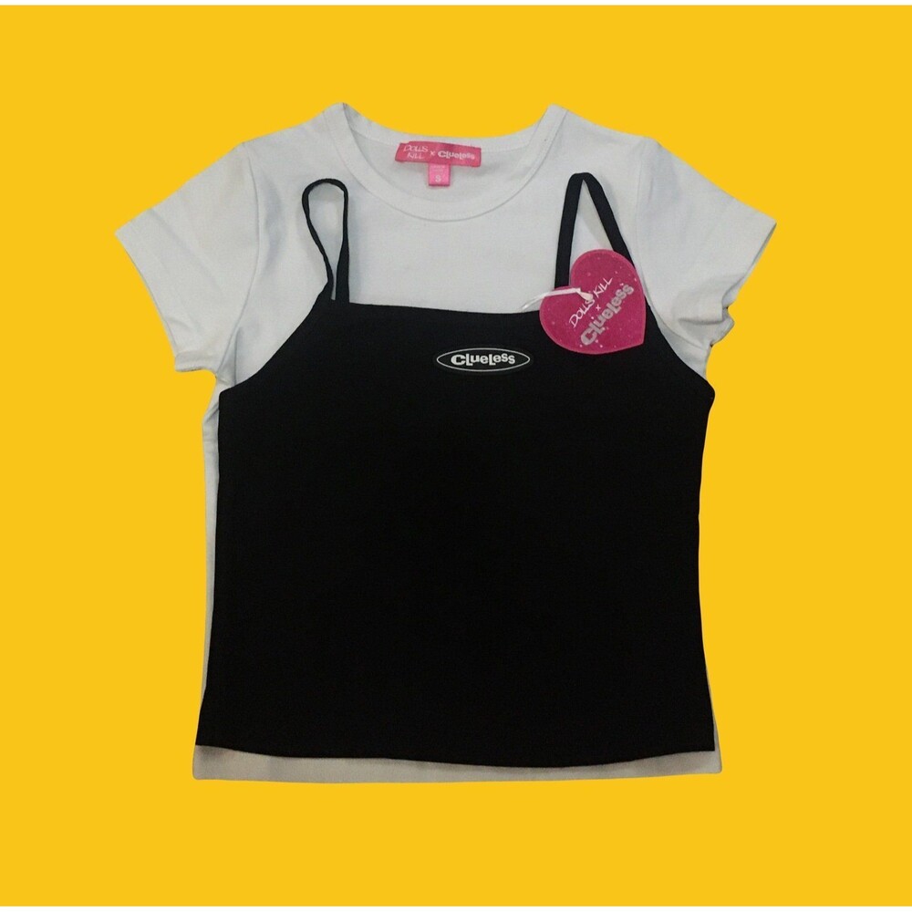 Clueless Two (2) Piece SMALL bundle White t-shirt & Black Cami with Logo